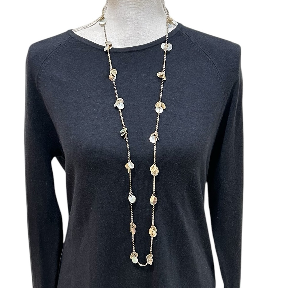 Boutique long delicate necklace mother of pearl circle beaded adjustable 18 inch